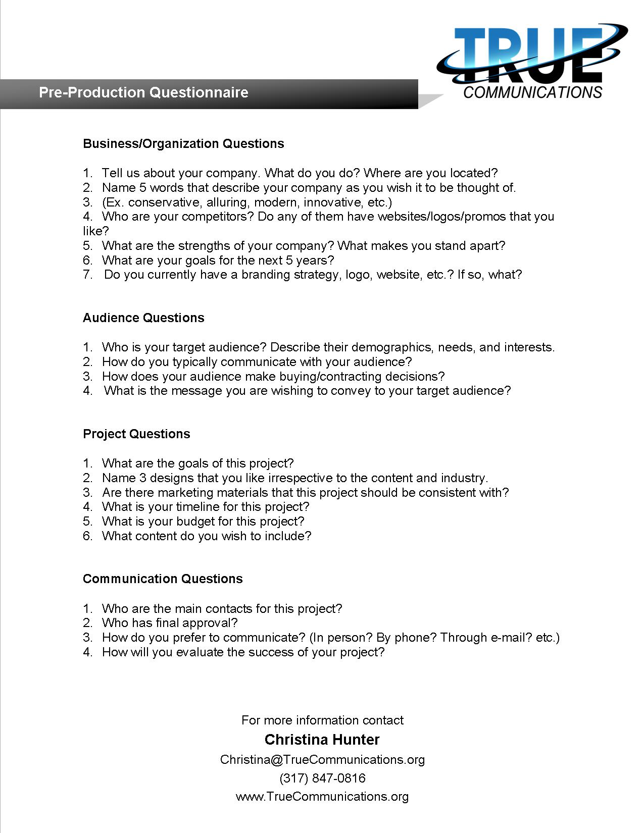preproduction questionnaire